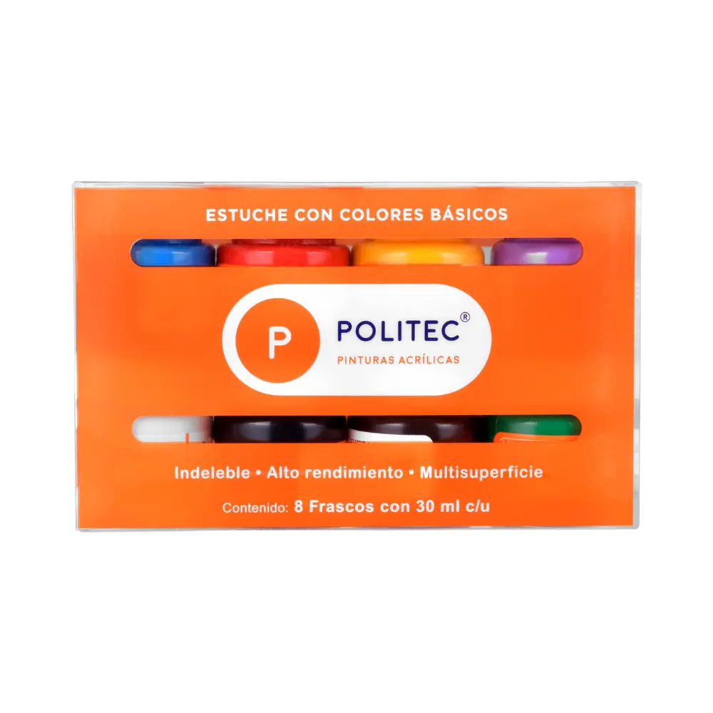 SET C/8 PZ DE ACRILICO POLITEC 30ML BÁSICO