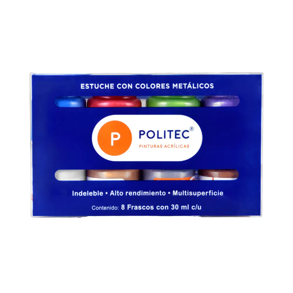 SET C/8 PZ DE ACRILICO POLITEC 30ML METÁLICOS