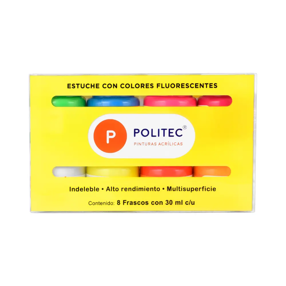 SET C/8 PZ DE ACRILICO POLITEC 30ML NEÓN